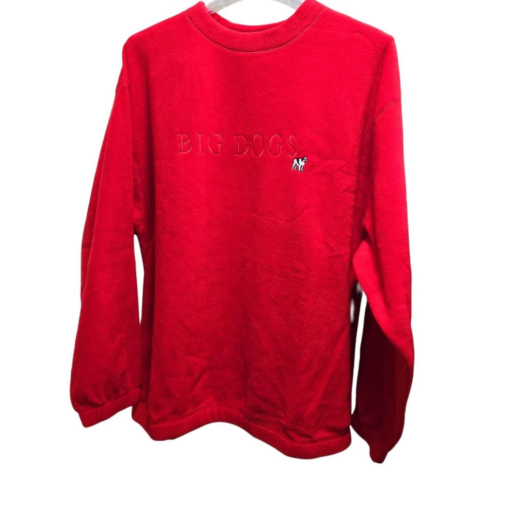 Big Dogs Vintage Red Fleece Pullover Long Sleeved Sweater w/Logo Men XL